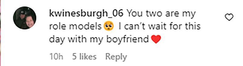 Image showing a comment congratulating the couple (image via Instagram /@lwinesburgh_06)