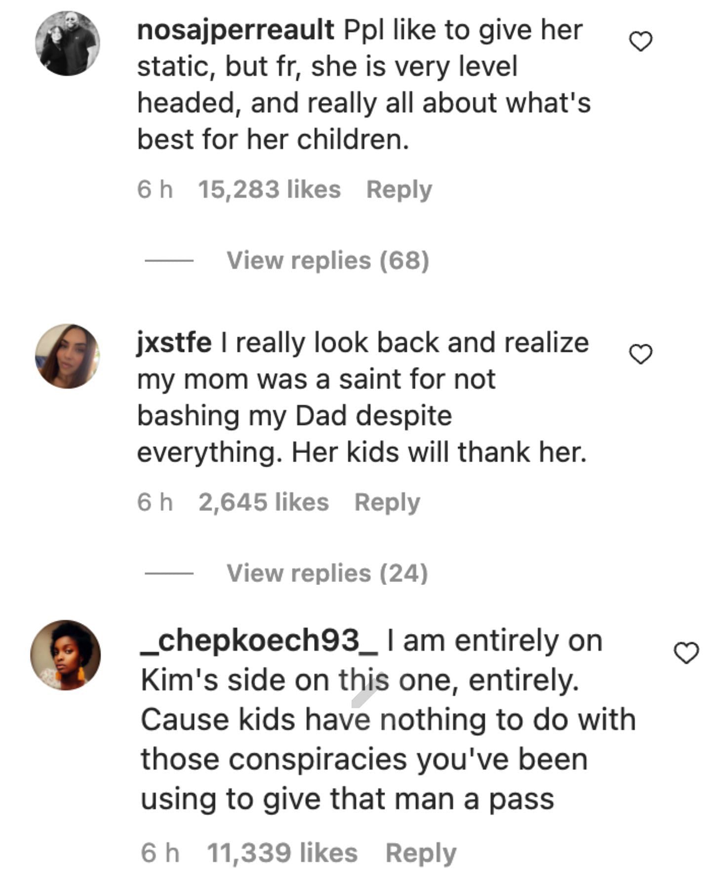 Many also appreciated Kim, and called her &quot;level-headed&quot; as she is trying to protect the kids, and their relationship with the father, West. (Image via Instagram)