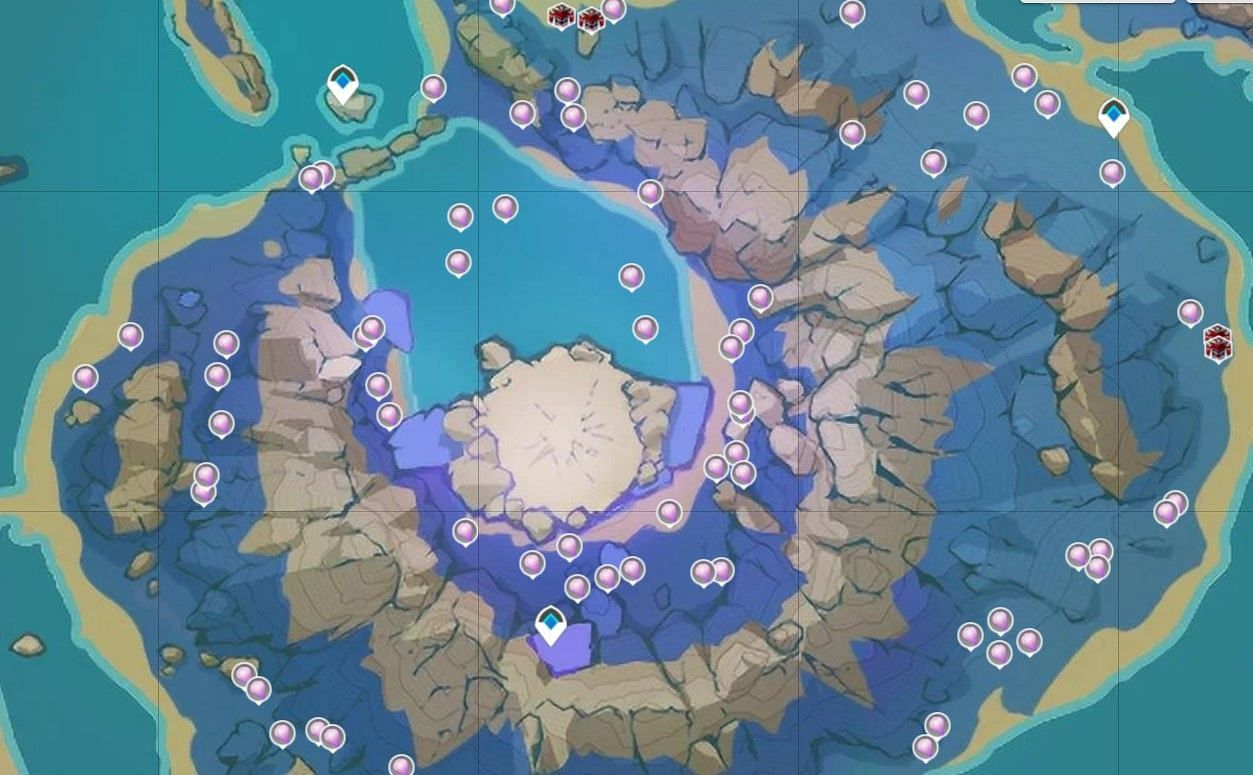 Farmable locations in the central Amakumo Peak (Image via HoyoLab)