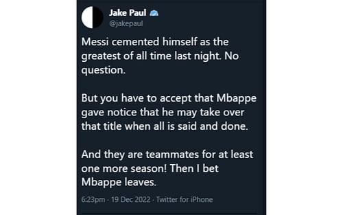 Jake Paul's deleted tweet