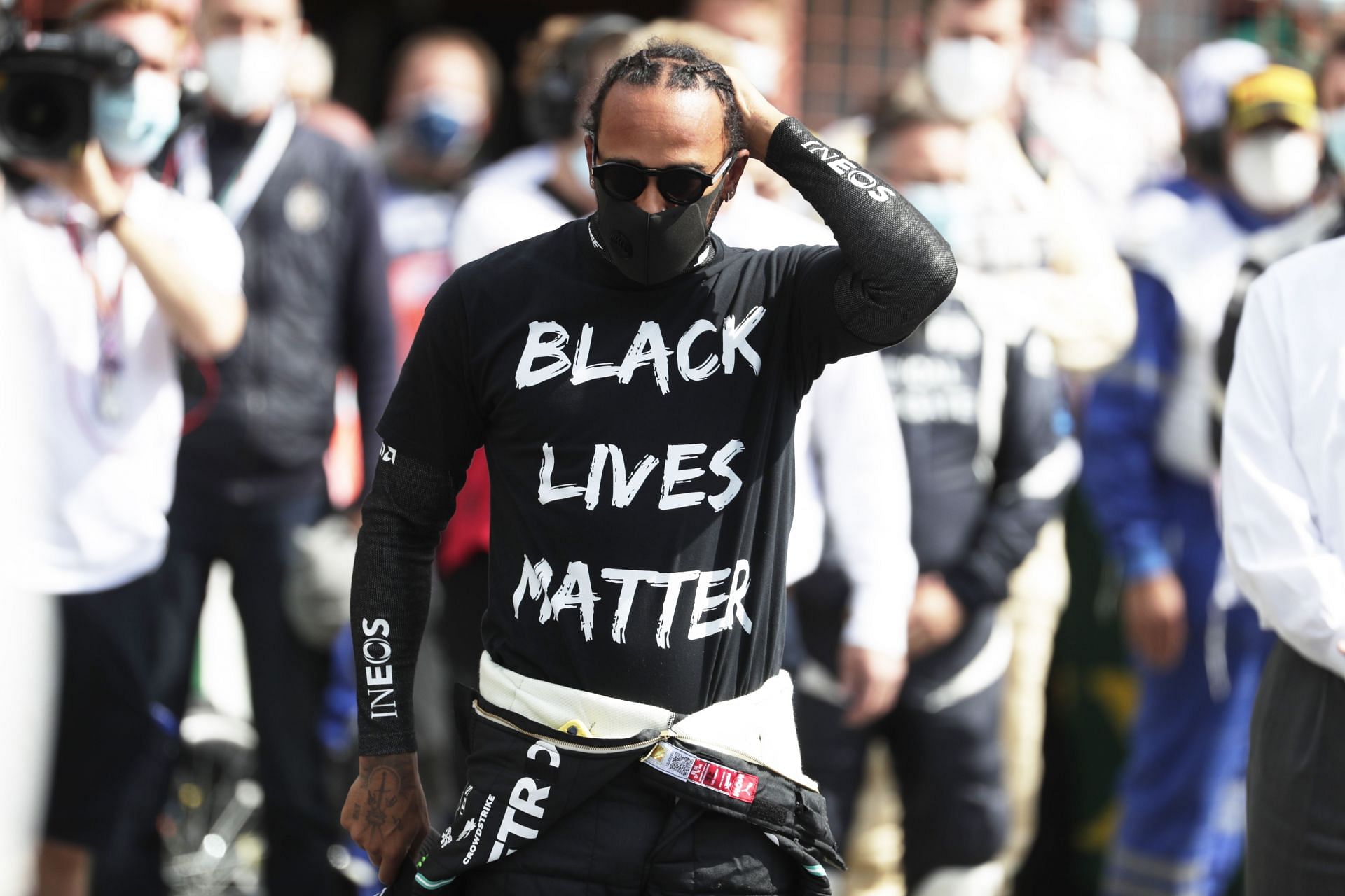 Lewis Hamilton supports the Black Lives Matter movement at the F1 Grand Prix of Belgium