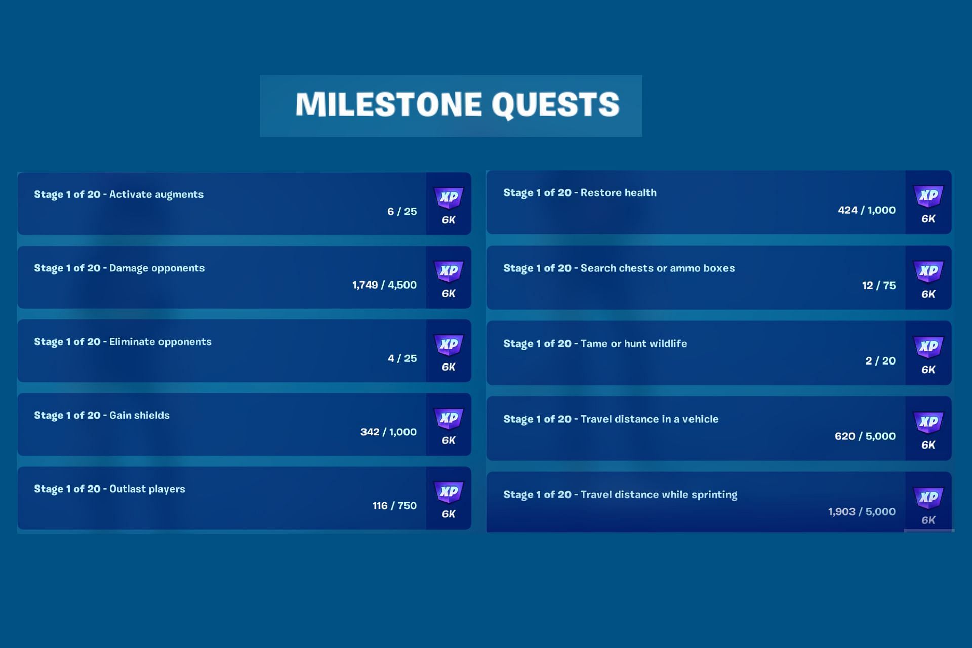 Complete list of milestones in Fortnite Chapter 4 Season 1 as of v23.00 (Image via Epic Games)