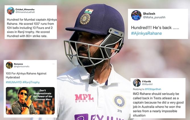 "Time to bring him in" - Fans react as Mumbai captain Ajinkya Rahane hits ton against Hyderabad in Ranji Trophy 2022-23