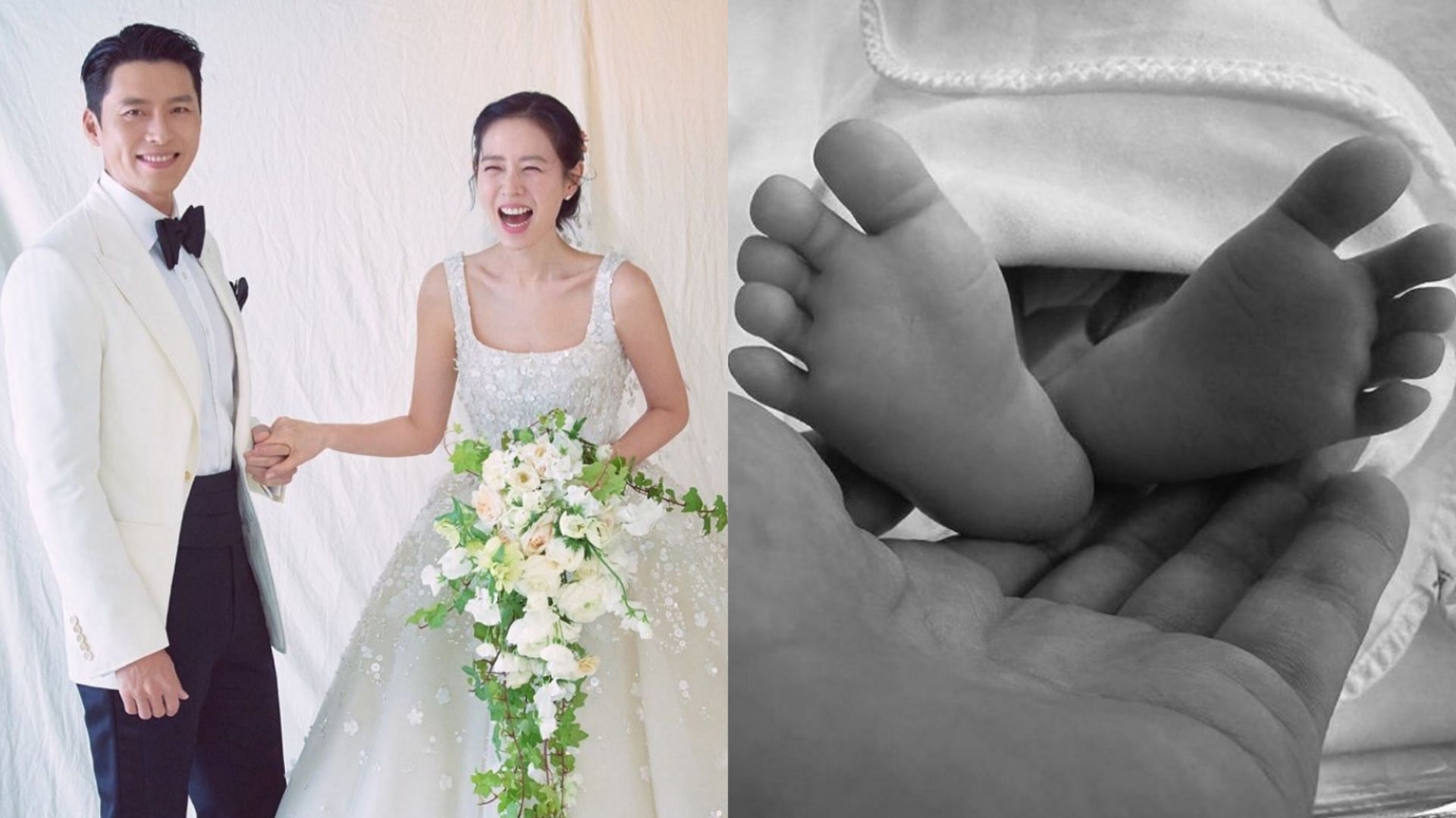 Featuring Hyun Bin, Son Ye-jin and her new born baby (Image via vast.ent and yejinhand Instagram)