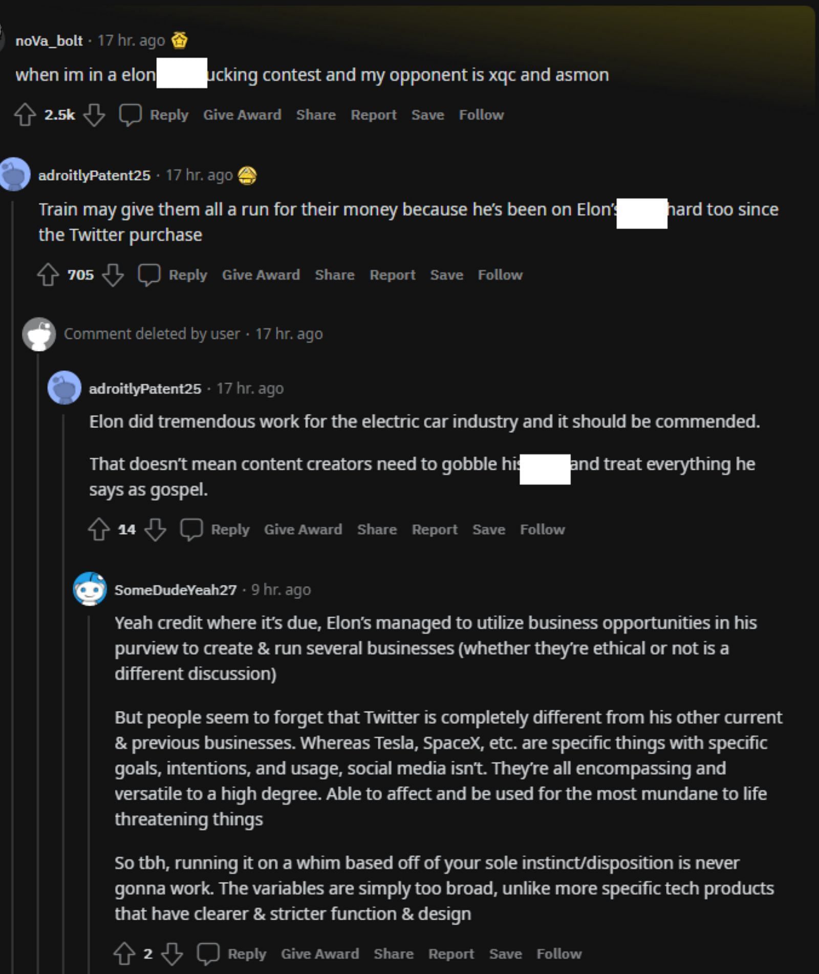 Redditors weren&#039;t shocked to see these people support Elon Musk (Image via LiveStreamFails/Reddit)