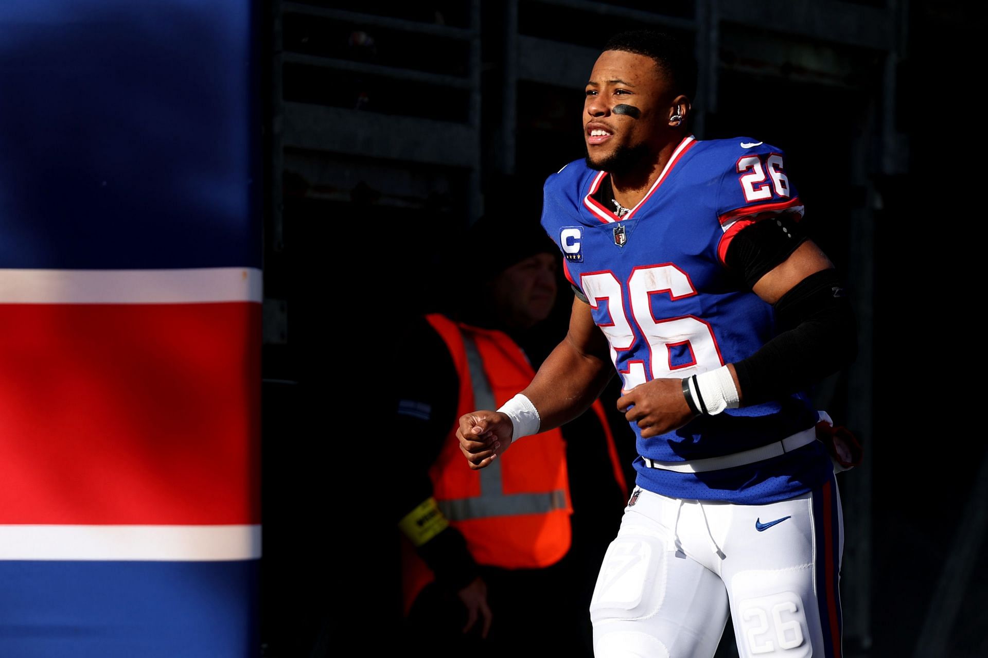 Saquon Barkley of the New York Giants takes to the field prior to a game