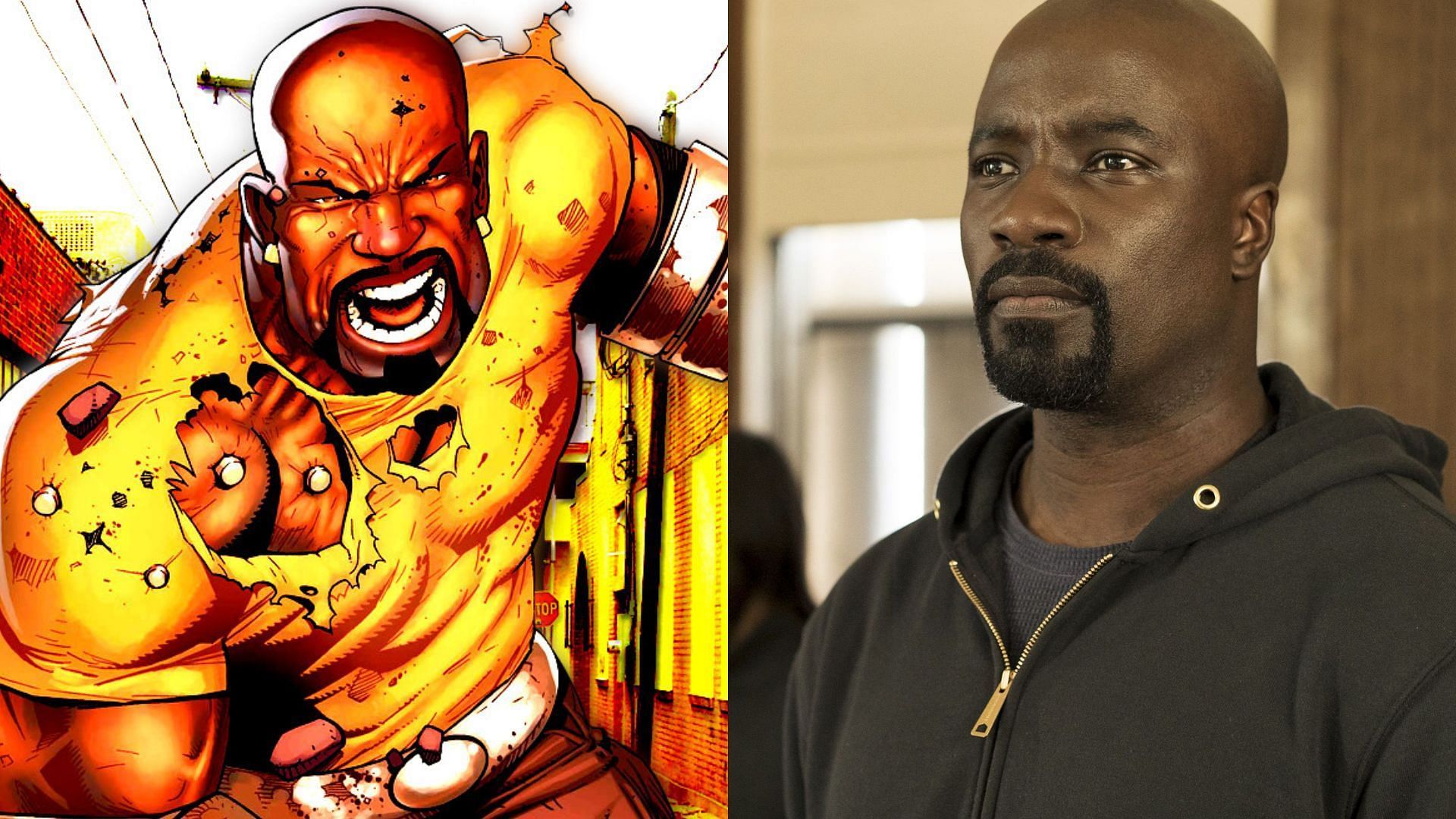 Left: Luke Cage in comics, Right: Luke Cage played by Mike Colter in Netflix&#039;s Luke Cage (Images via Marvel/Netflix)