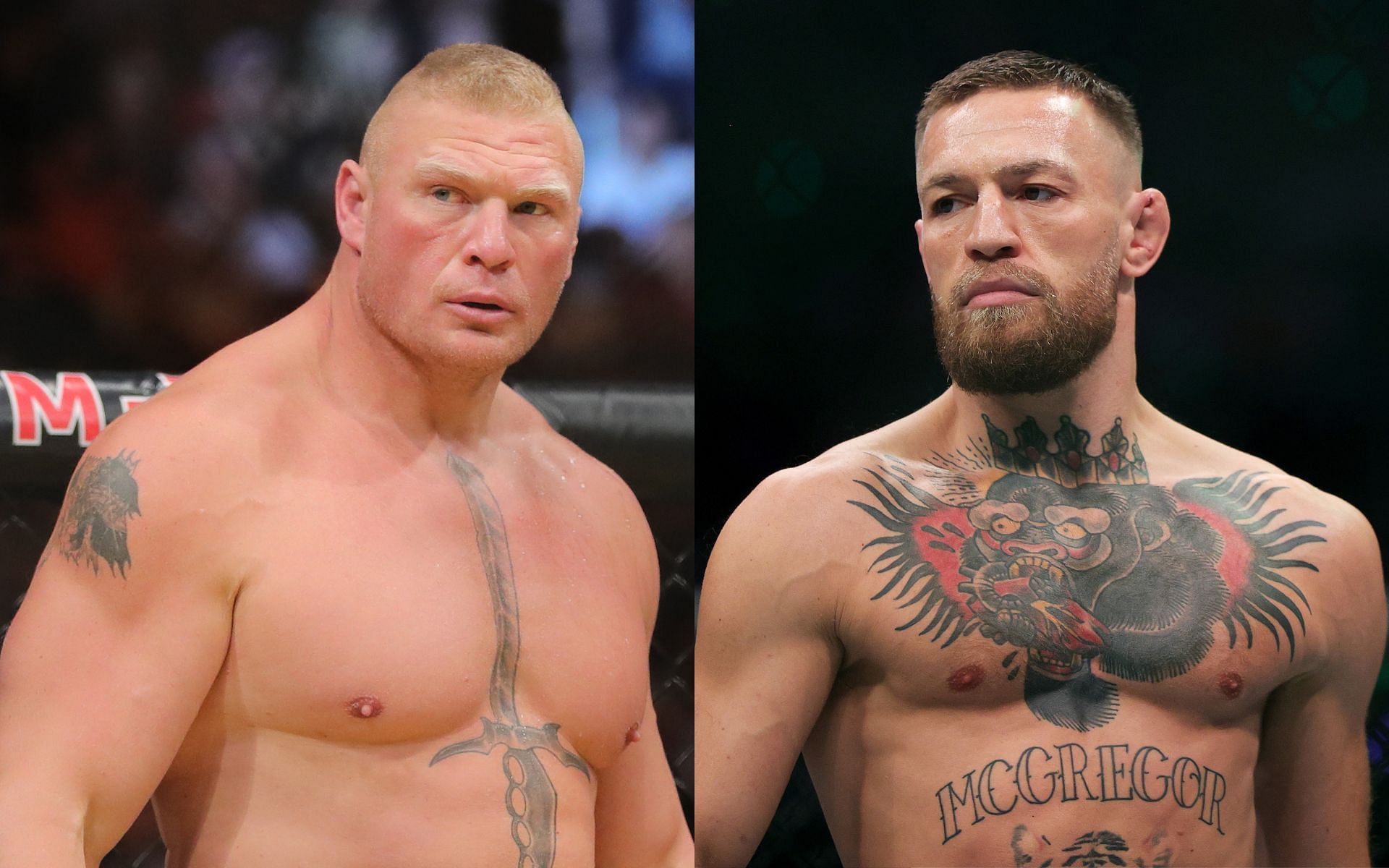 Brock Lesnar (left) and Conor McGregor (right). [via Getty Images]