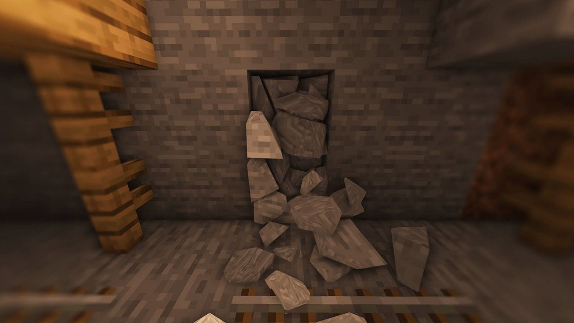 Stone blocks fall into pieces in Minecraft