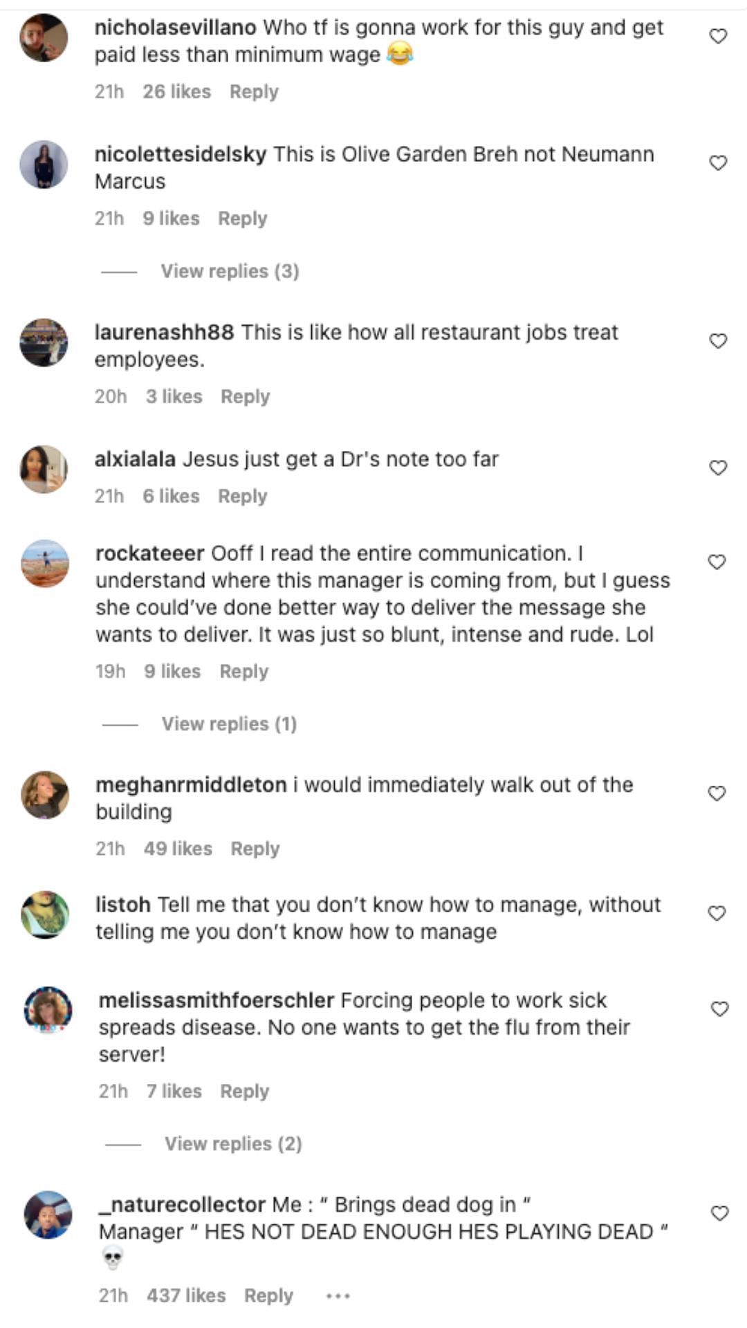 Netizens react to intense leave policy by restaurant manager 1/2 (Image via Instagram/insiderbusiness)