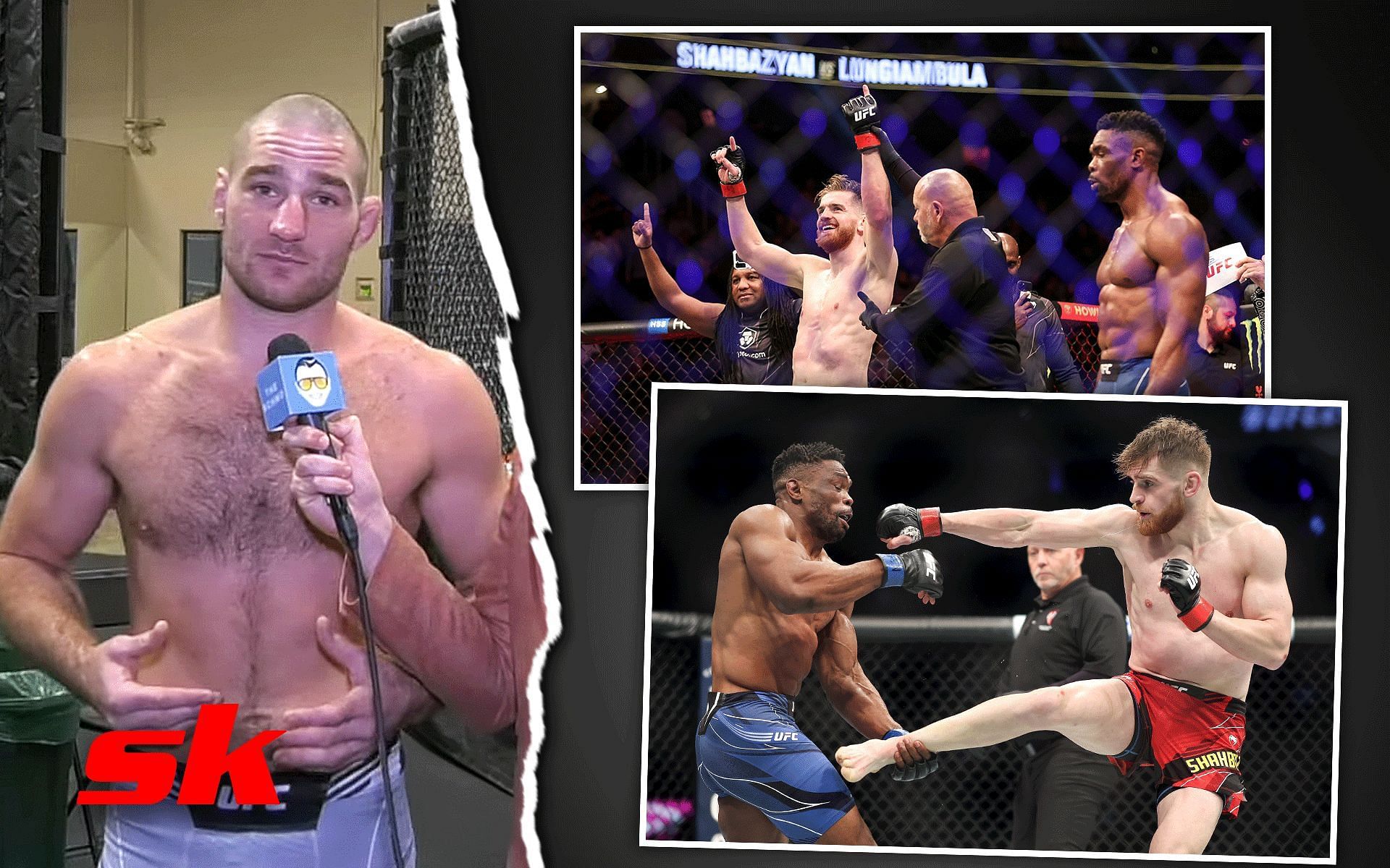 Sean Strickland (left) and Edmen Shahbazyan vs. Dalcha Lungiambula at UFC 282 (right) [Image Courtesy: Getty Images and The Schmo on Youtube]