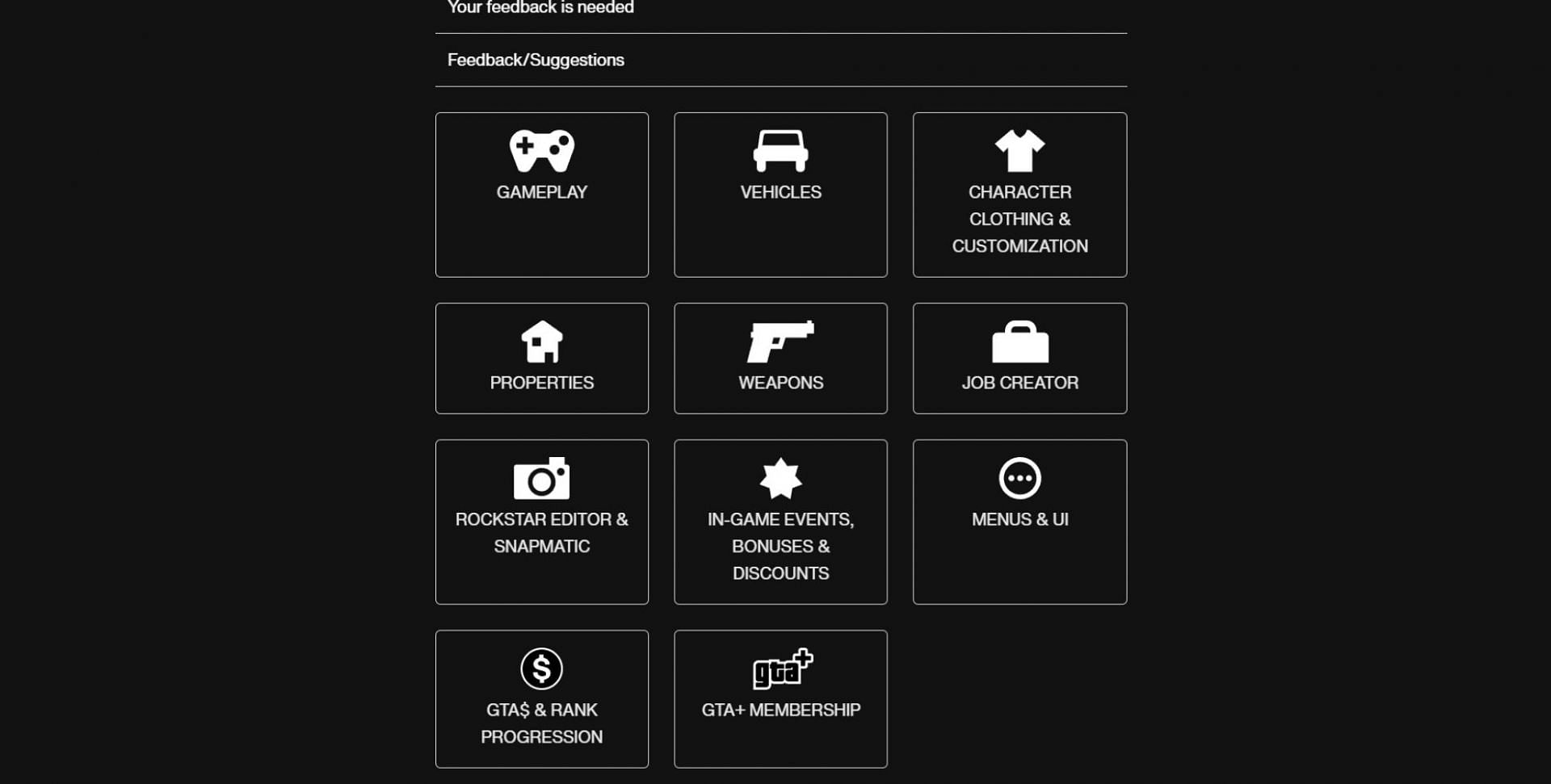 Choose any of these categories (Image via Rockstar Games)