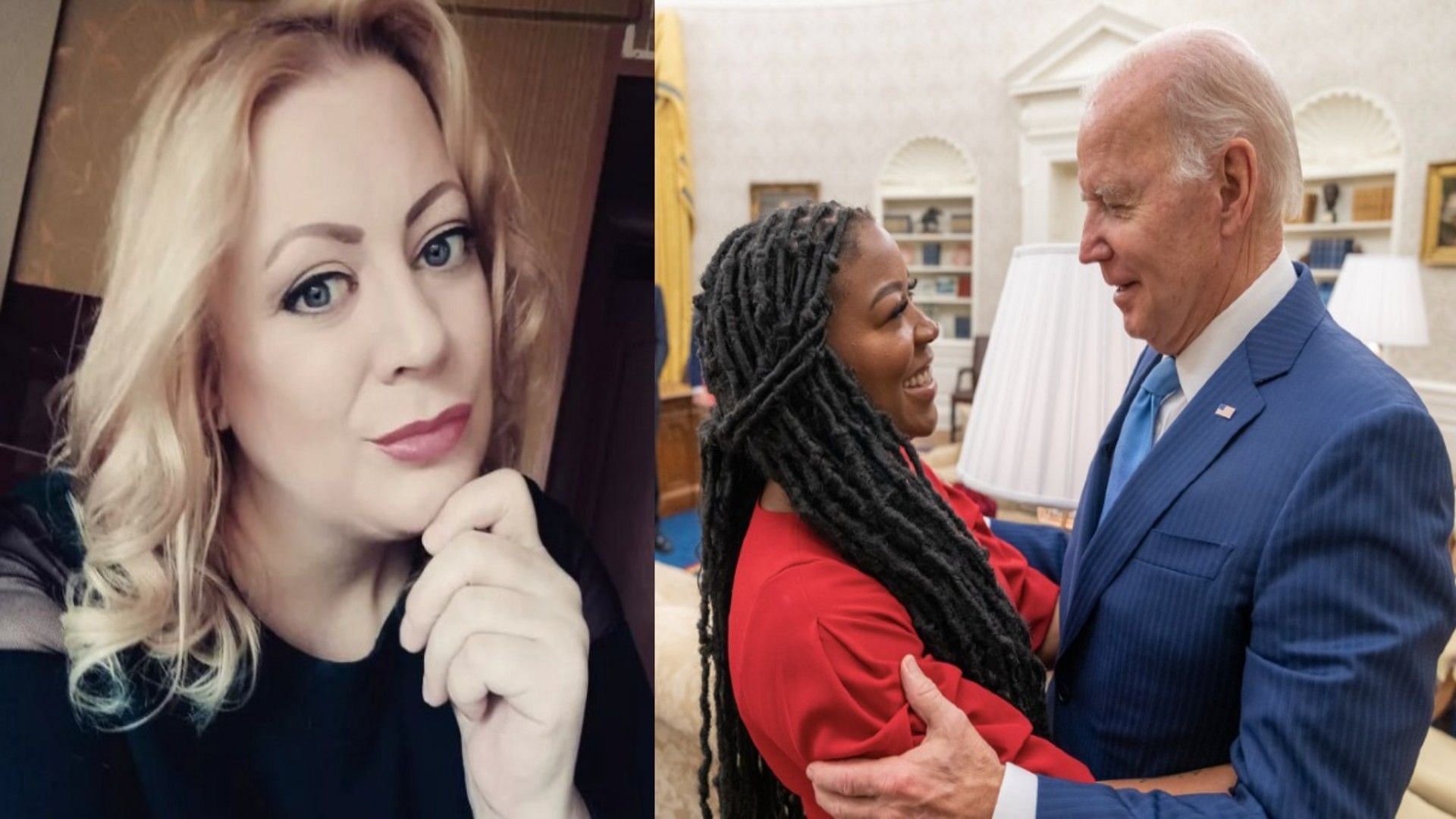 Sarah Krivanek (L) and Britanny Griner (R) who is seen meeting the president after she was released (Image via Frank and President Biden/Twitter)