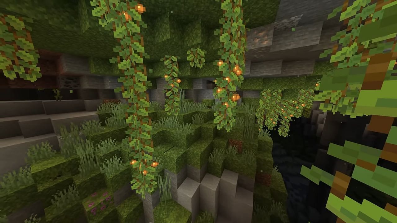 Lush cave biome in the game (Image via wattles/YouTube)