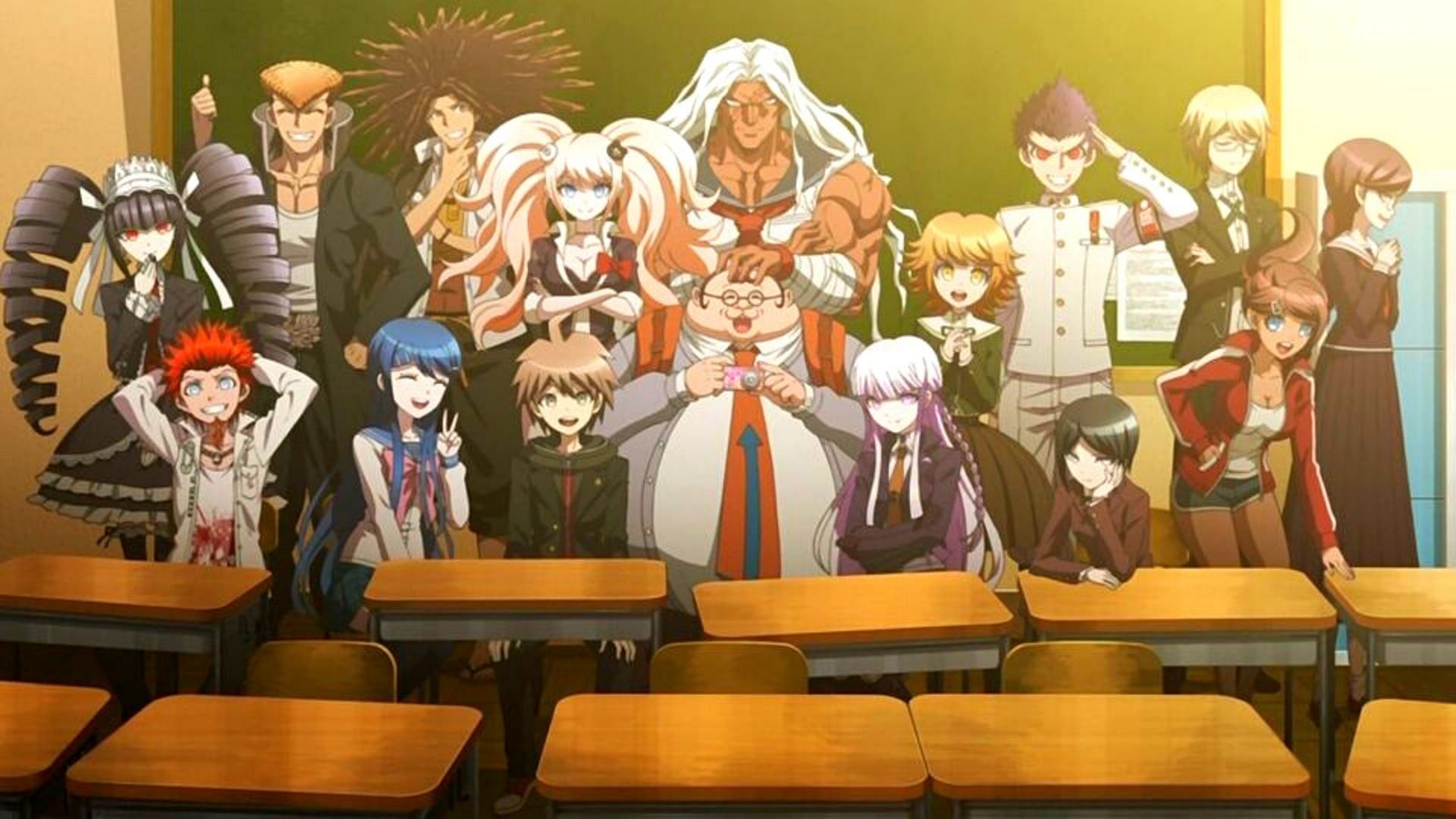 The central cast of Danganronpa: The Animation (Image via Studio Lerche)