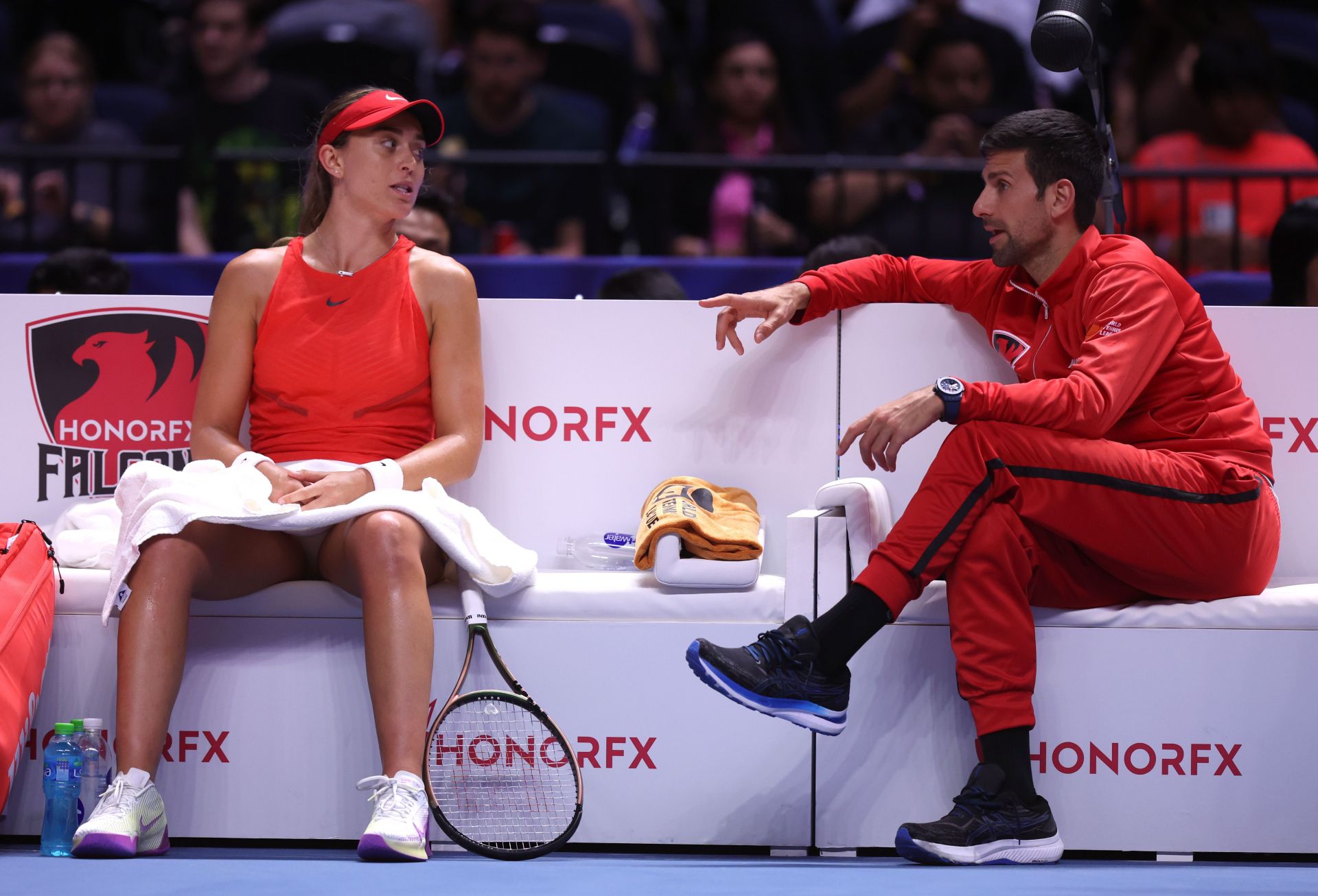 Paula Badosa and Novak Djokovic at the World Tennis League.