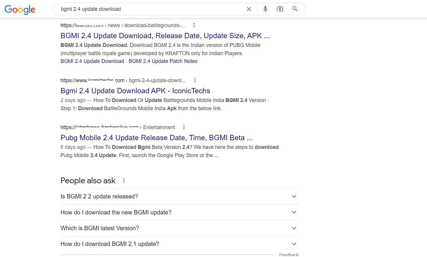 Multiple websites are offering download links BGMI 2.4 APK (Image via Google)