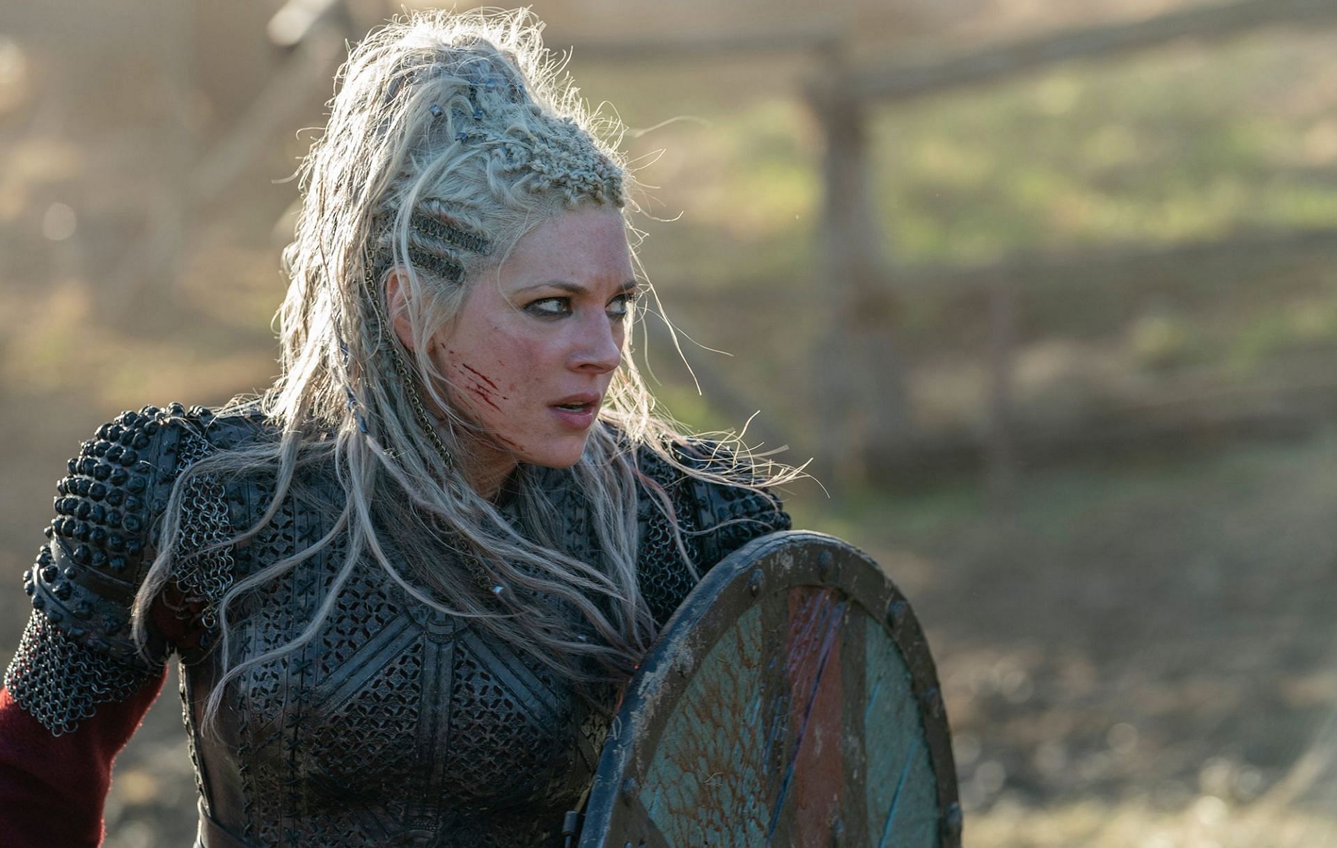 Katheryn Winnick as Lagertha in Vikings (Image via MGM) Adria Arjona in Andor (Image via Disney)