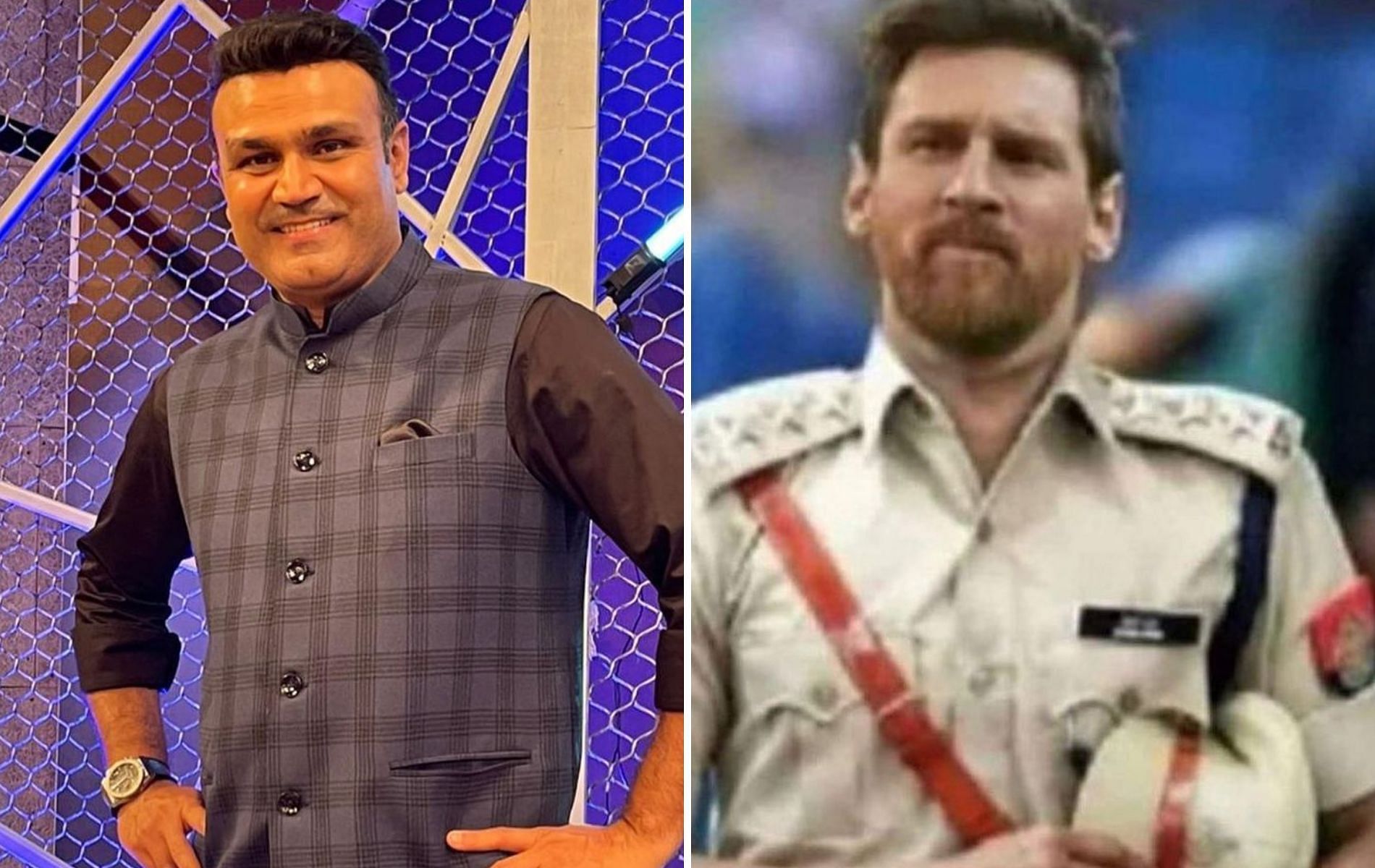 Virender Sehwag (L) shared a meme featuring Lionel Messi (R). (Pics: Instagram)