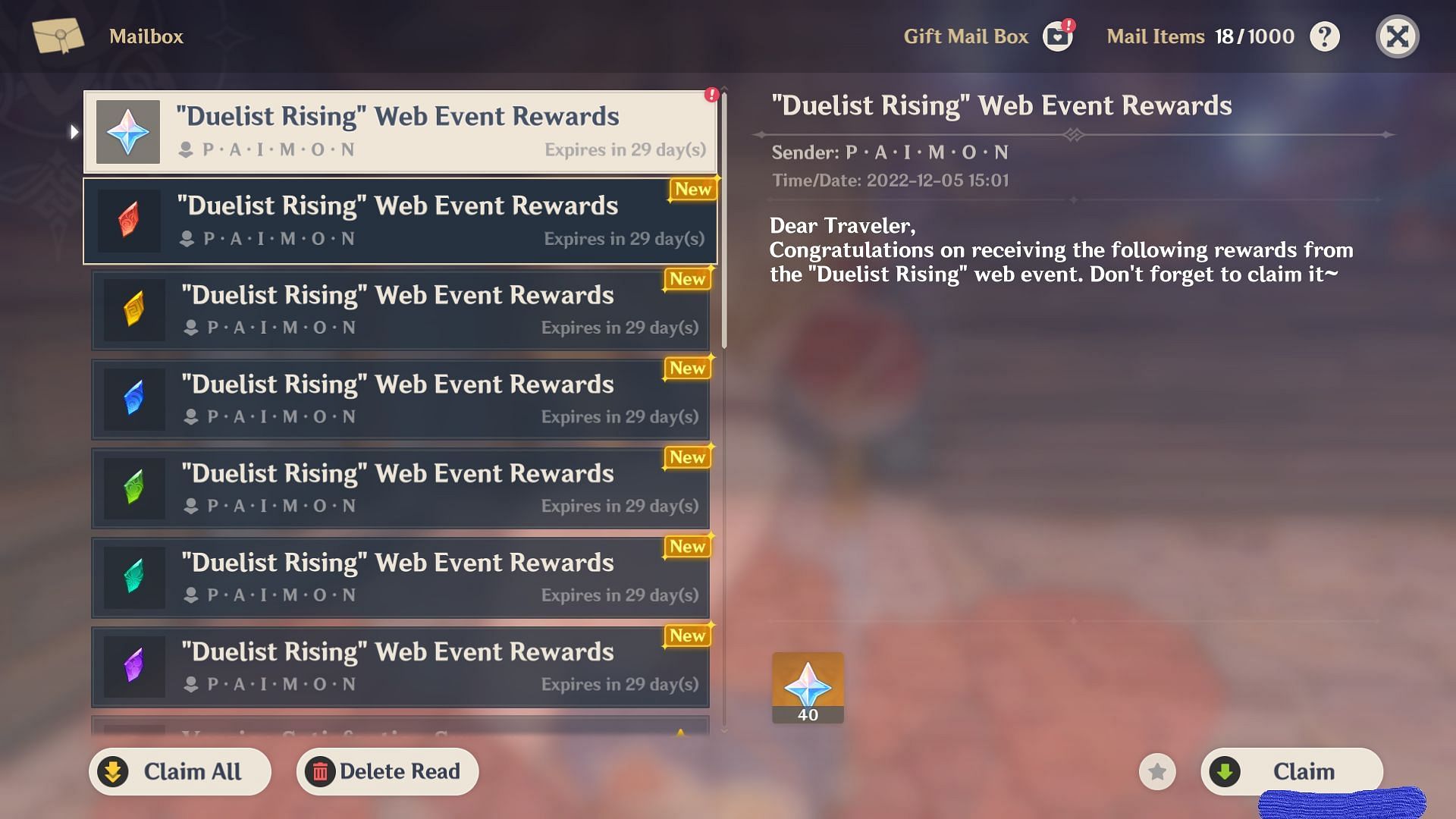 Rewards from the web event (Image via Genshin Impact)