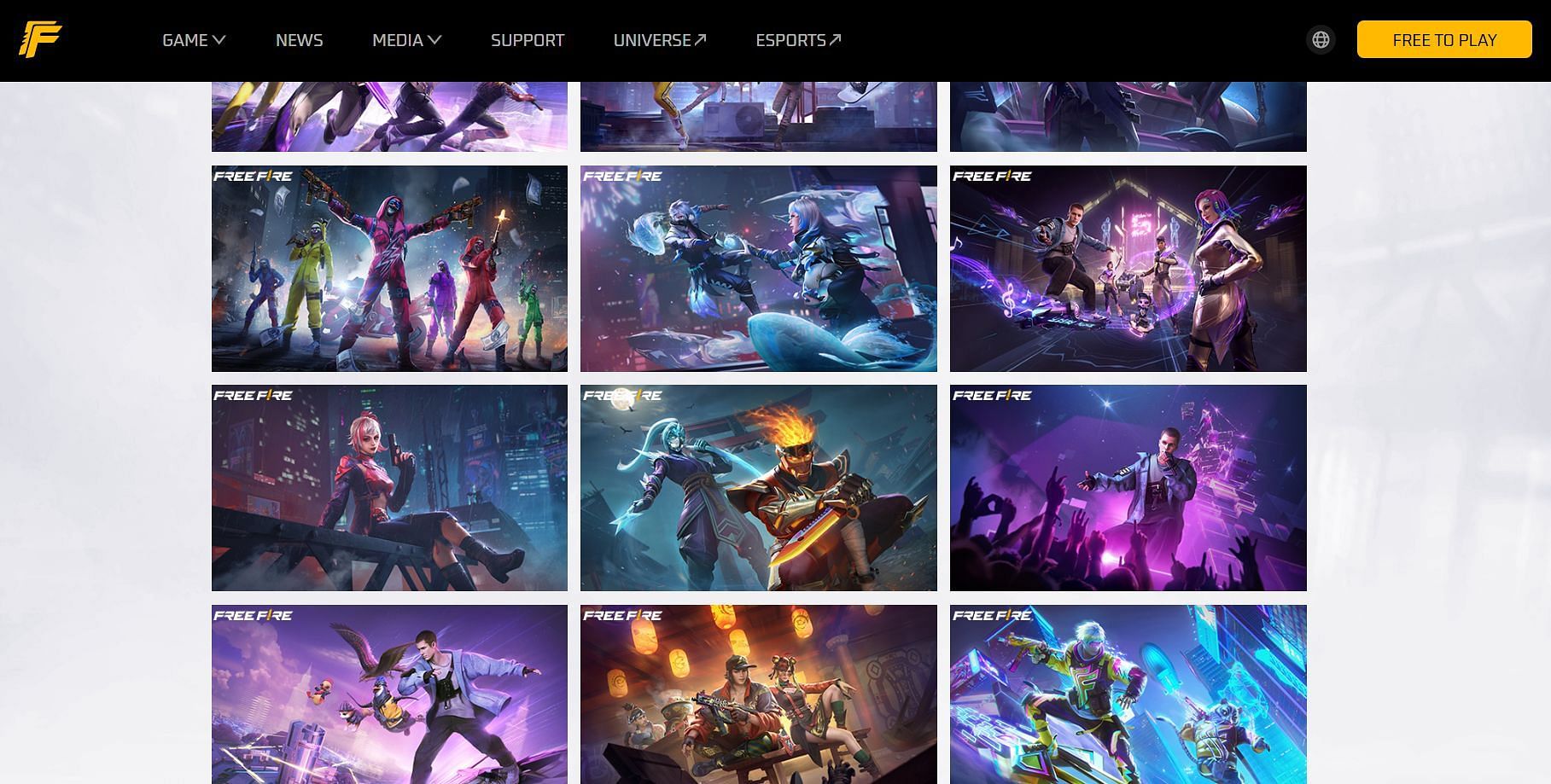 Numerous options are listed on the official website (Image via Garena)