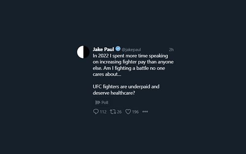 Jake Paul's deleted tweet on UFC fighter pay