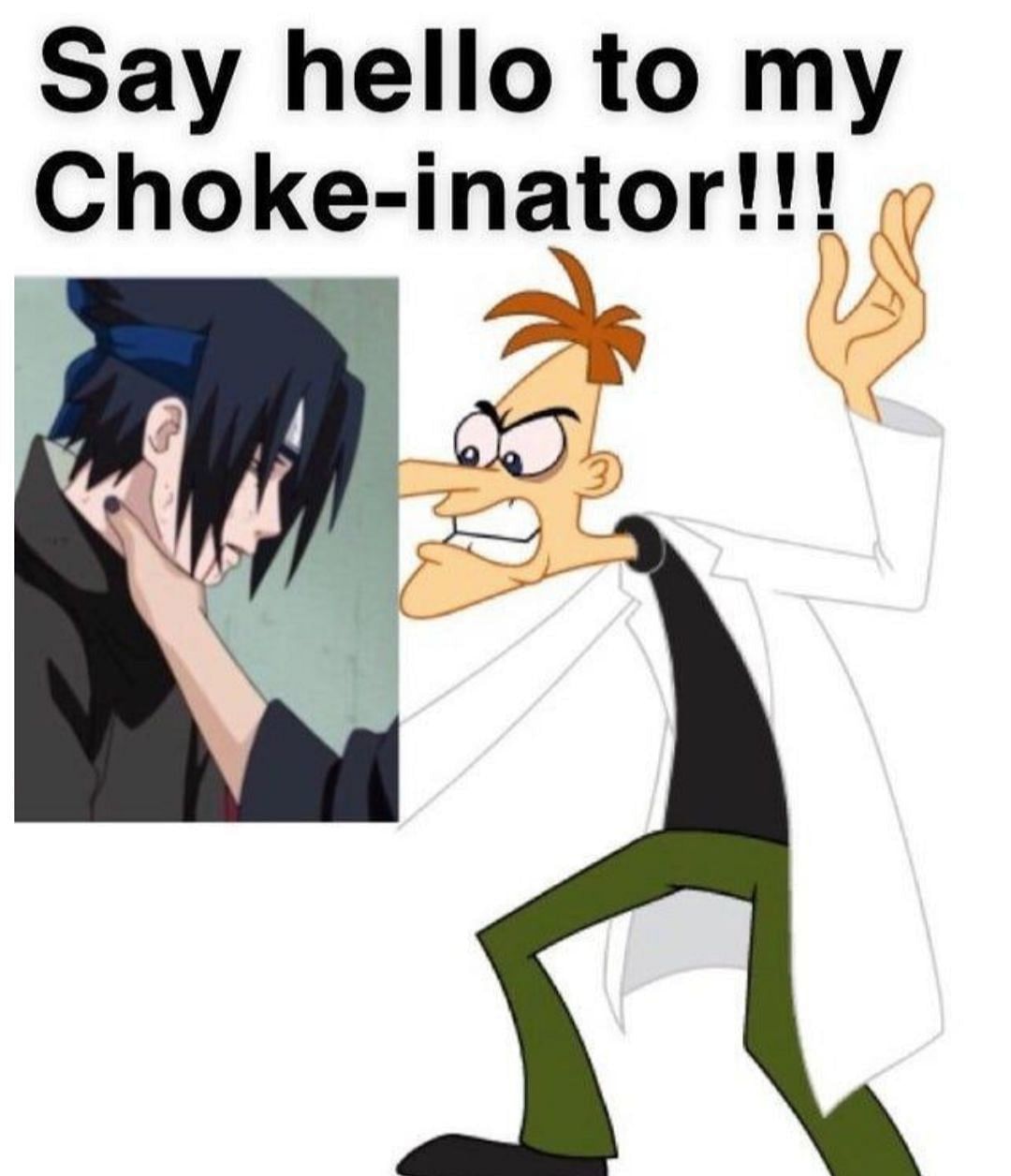 Dr. Doofenshmirtz choking Sasuke (Image via Twitter)