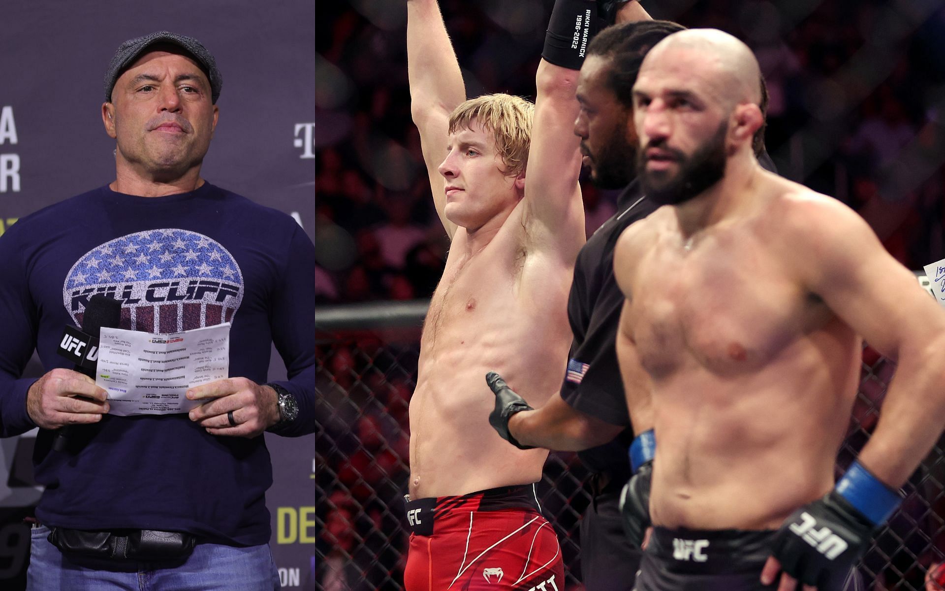 Joe Rogan (left) Paddy Pimblett and Jared Gordon (right)