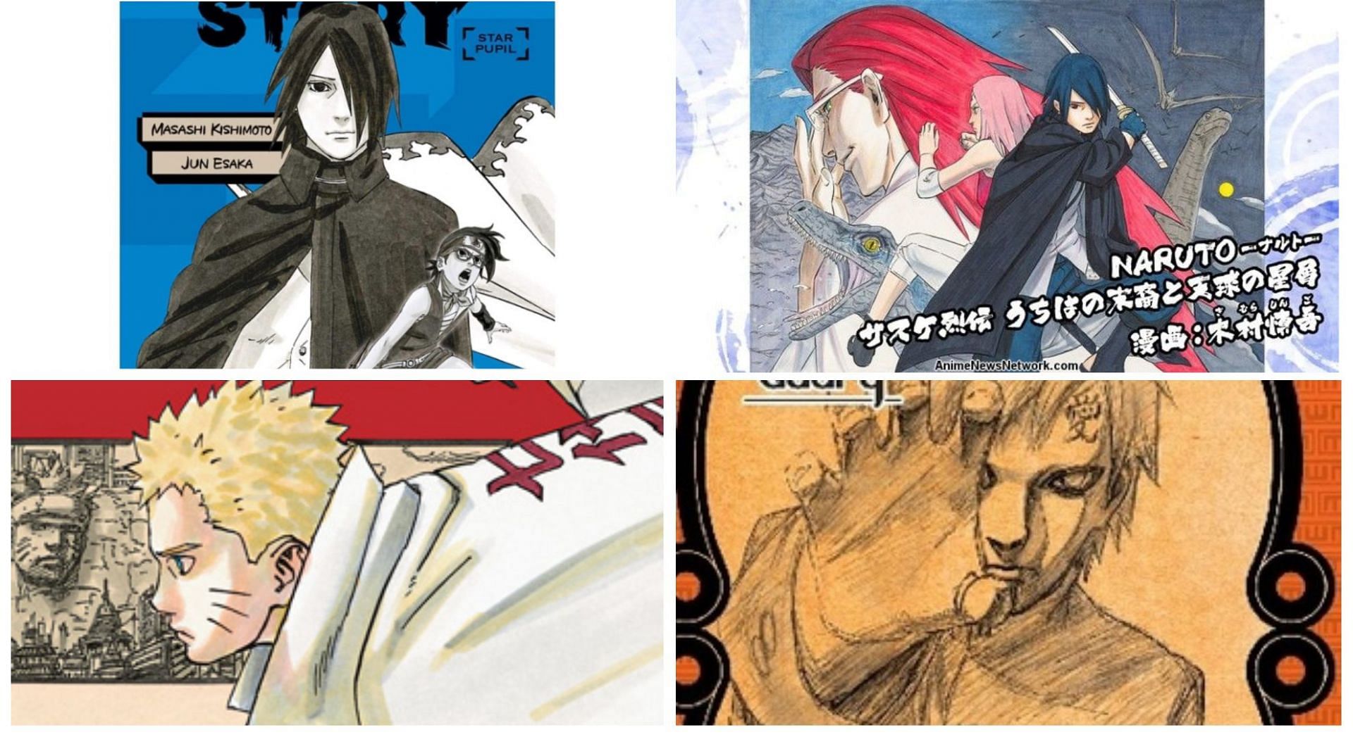 Four as of yet not adapted Naruto light novel covers (Image via Sportskeeda)