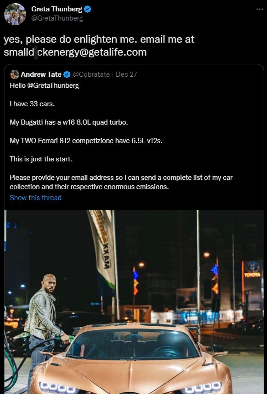 Andrew Tate and Greta Thunberg&#039;s Twitter spat (Image via Twitter)