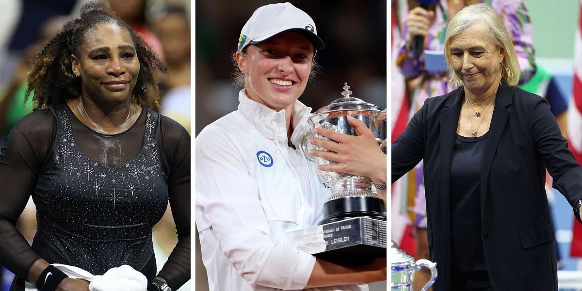 (From L) Serena Williams, Iga Swiatek, and Martina Navratilova recently featured in WTA