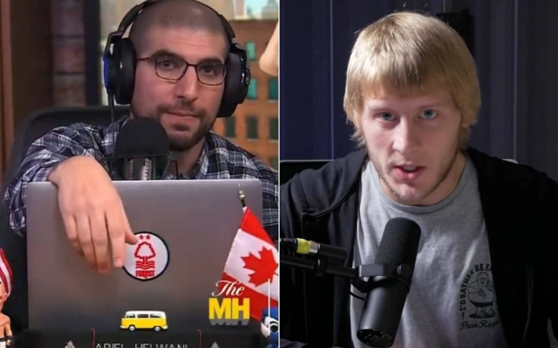 (L) Ariel Helwani, and Paddy Pimblett (R) {Photo credit: Paddy The Baddy - YouTube, and @oocmma - Twitter}