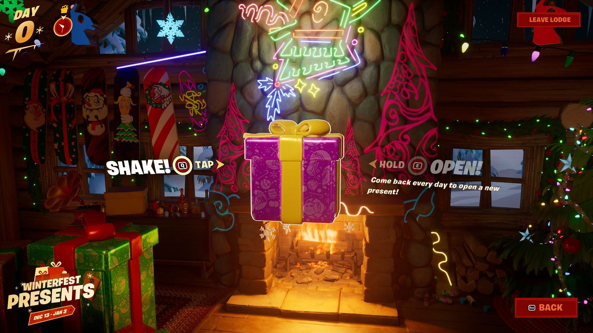 Look for the presents labeled as &quot;From Guff&#039;&#039; and &quot;From Crackabella&quot; (Image via Epic Games)