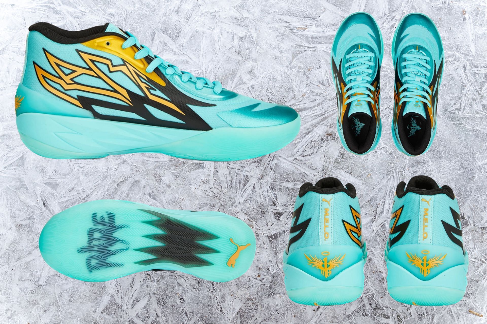 Here&#039;s a detailed look at the upcoming LaMelo Ball x Puma MB.02 Teal sneakers (Image via Sportskeeda)