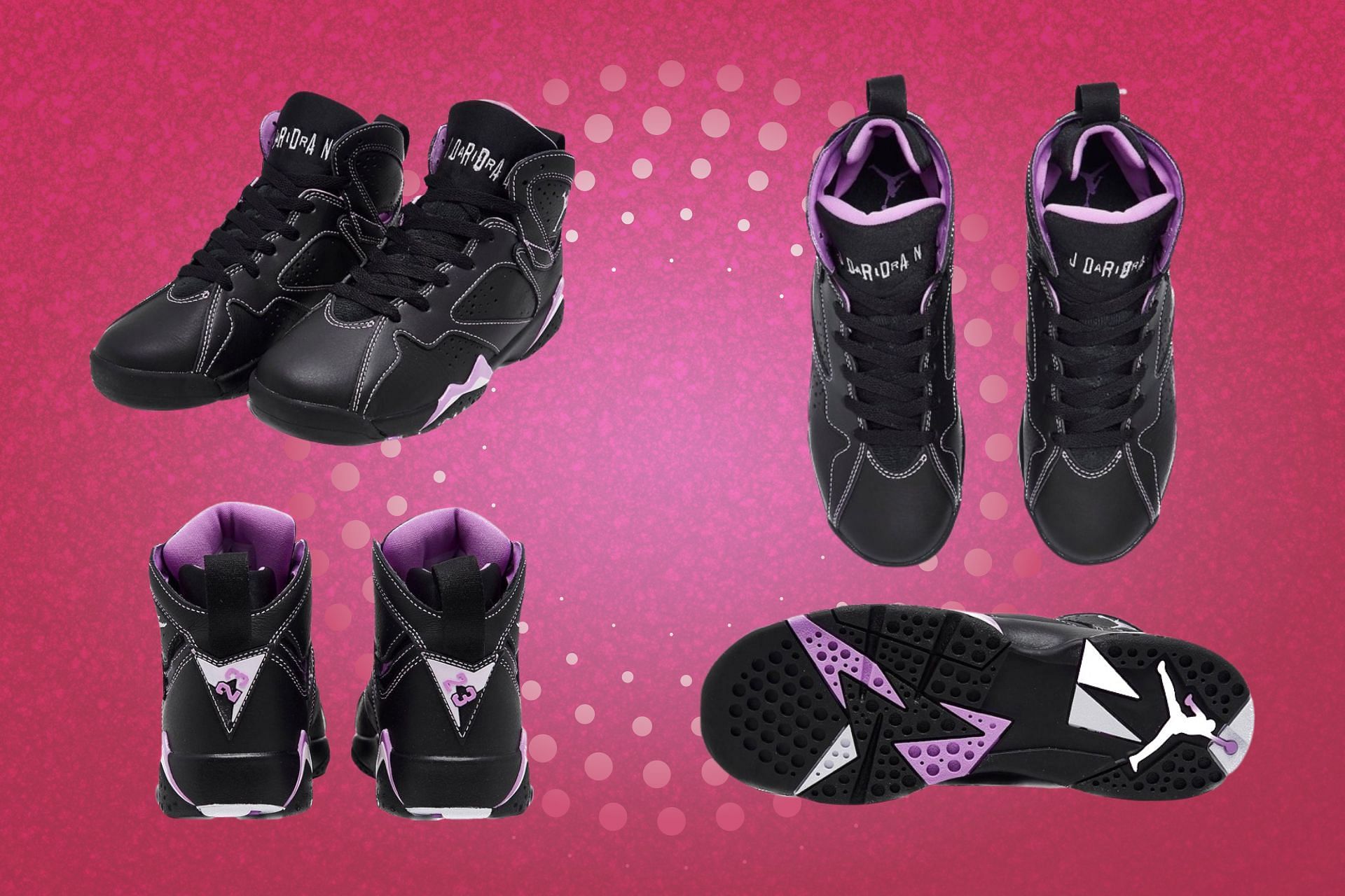 Here&#039;s a detailed look at the upcoming Jordan 7 Barely Grape shoes (Image via Sportskeeda)