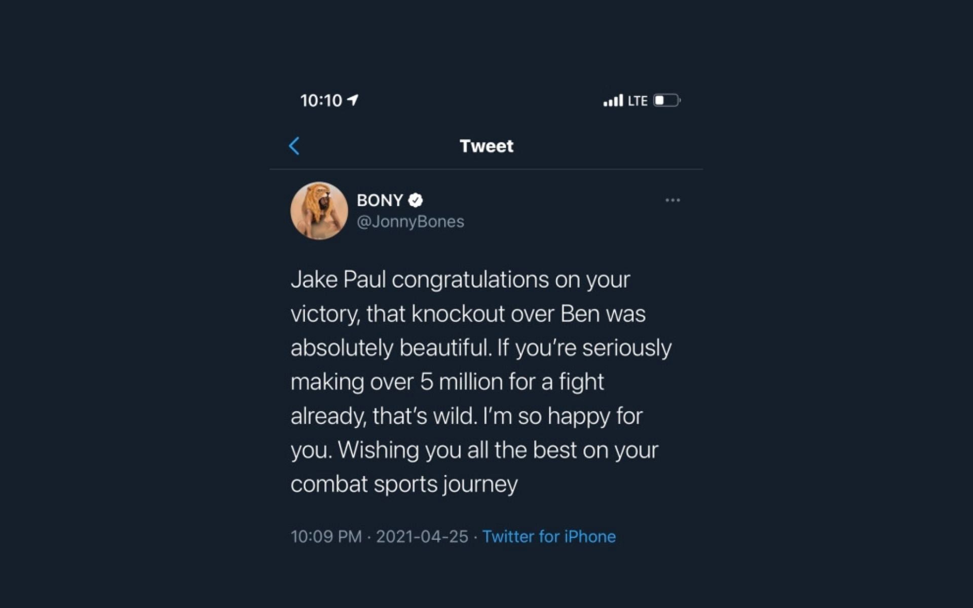 Jones praises Paul [Credits: @JonnyBones on Twitter]
