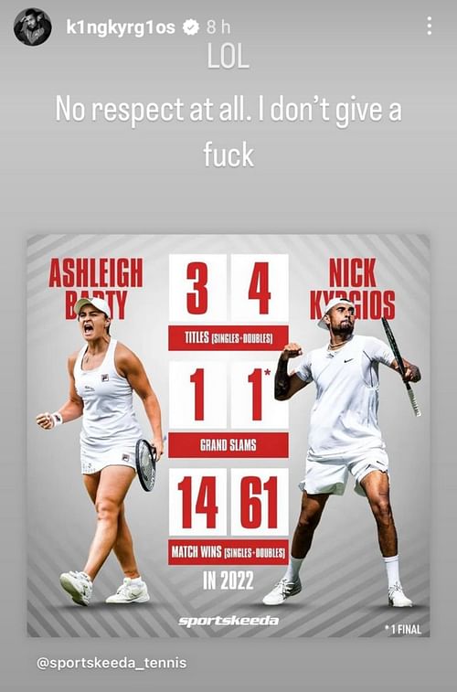 Nick Kyrgios' Instagram stories