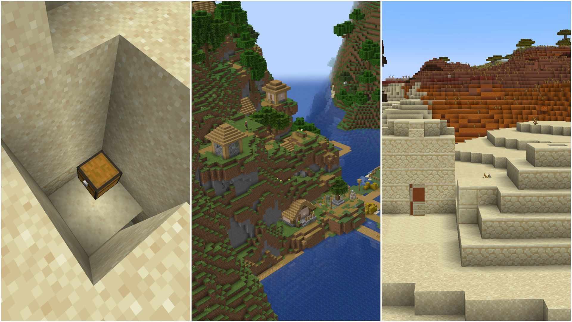 These are some of the structures players should find first when the create a new Minecraft world (Image via Sportskeeda)