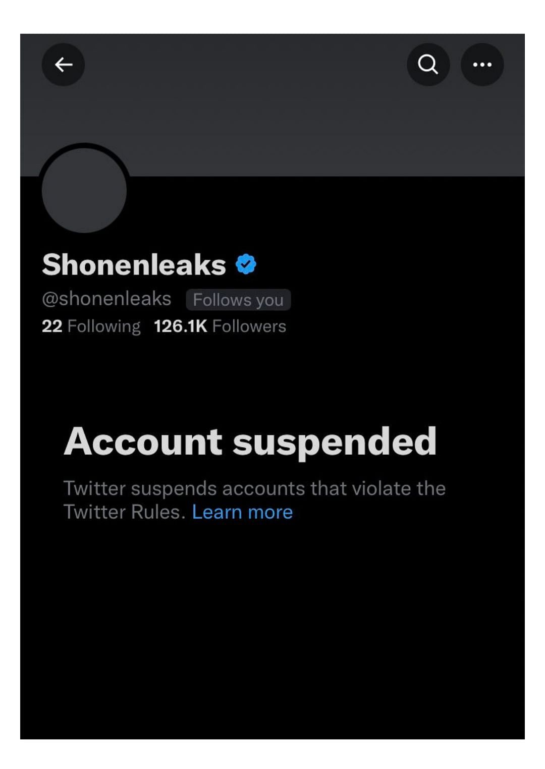 Shonenleaks still remains suspended (Image via Twitter)