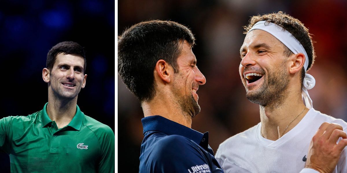 Novak Djokovic (L) ; Djokovic and Grigor Dimitrov sharing a laugh