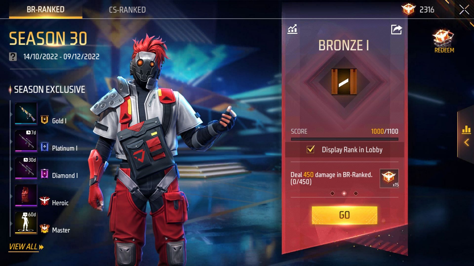 Free Fire MAX BR-Ranked 30 will end in a few days (Image via Garena)