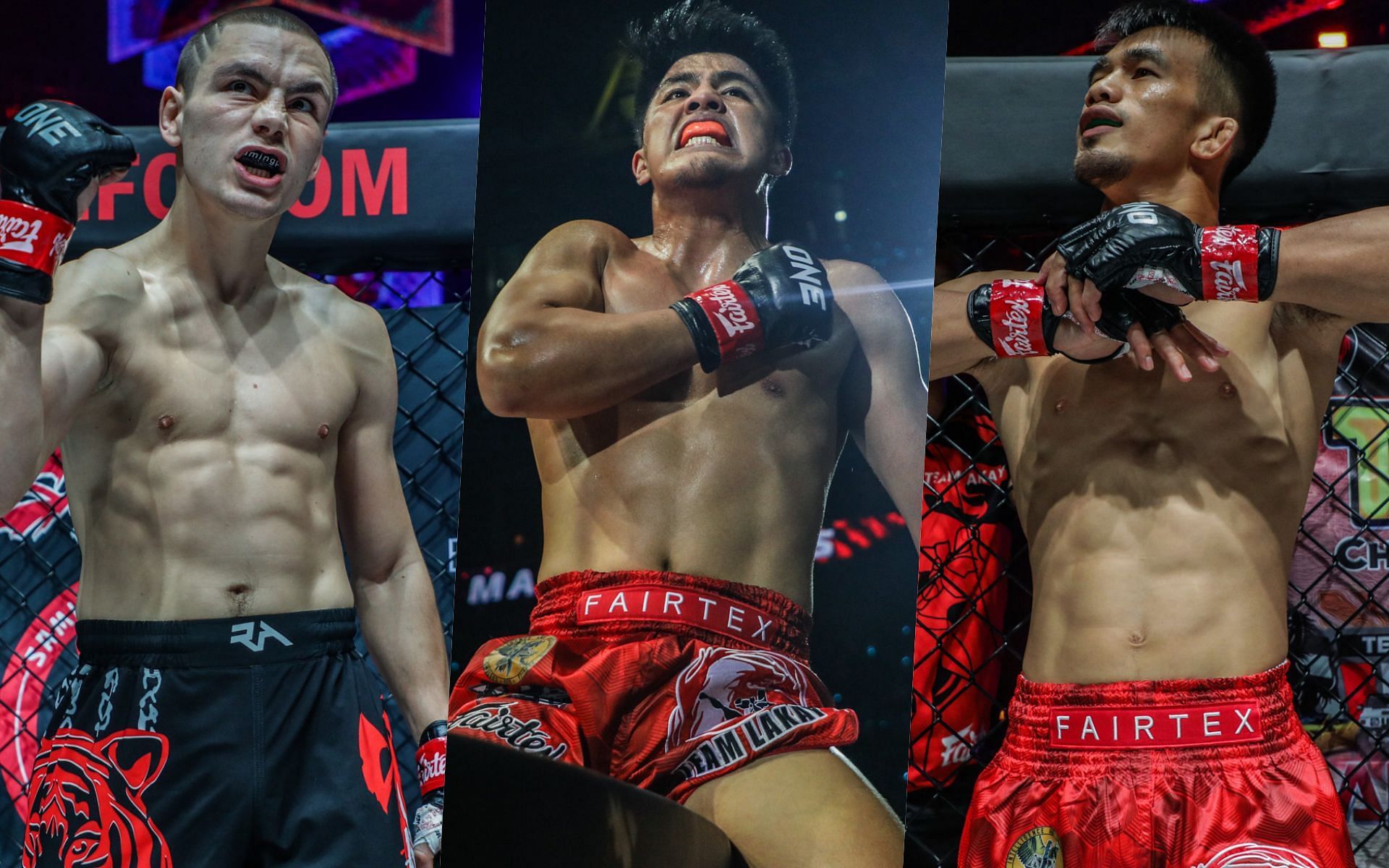 From left to right: Tagir Khalilov, Jhanlo Mark Sangiao, and Jeremy Pacatiw all went home $50,000 richer after ONE 164. | Photo by ONE Championship