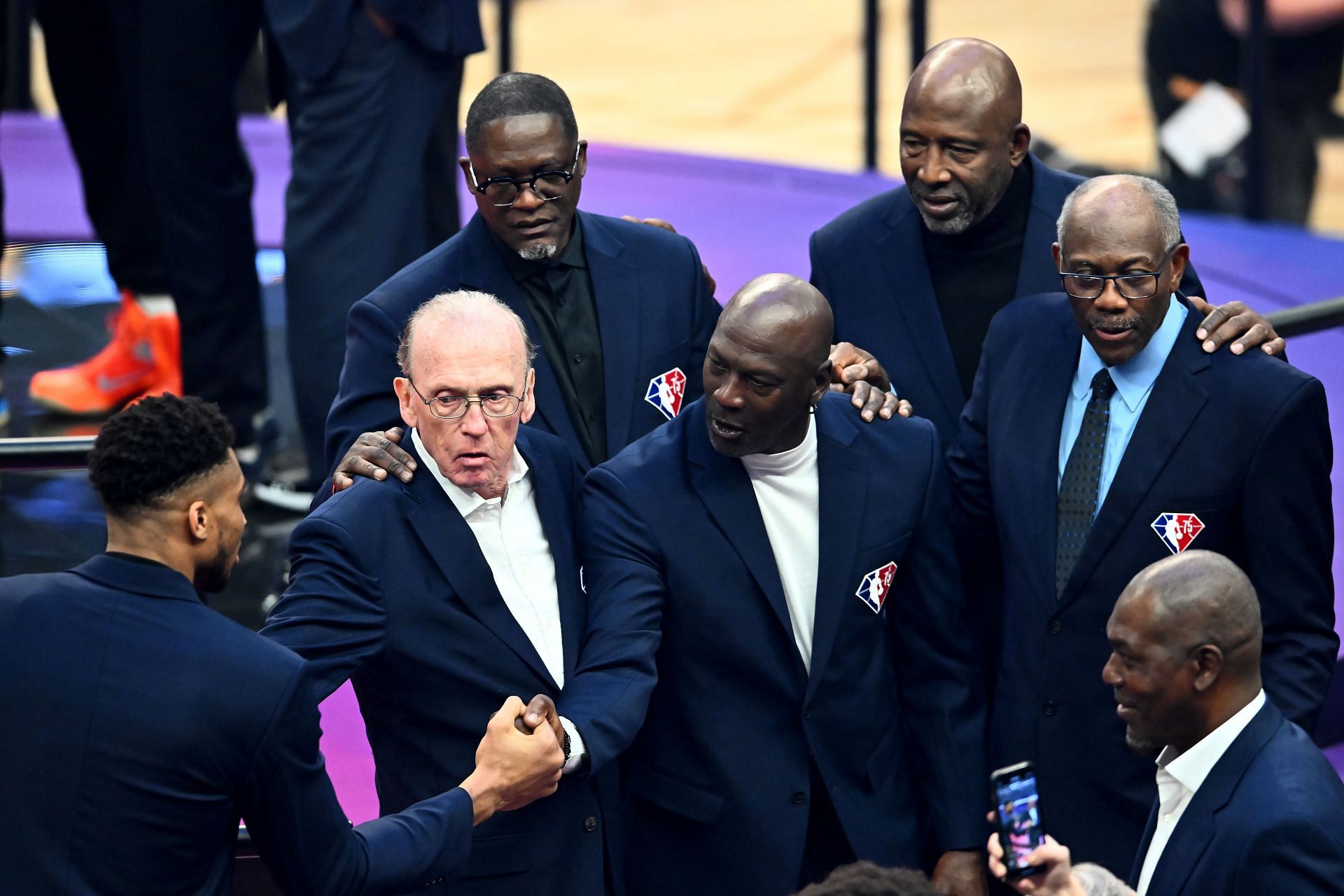 Michael Jordan with other NBA legends at the 2022 All-Star Game