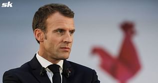 French president Emmanuel Macron reacts as Les Bleus set up 2022 FIFA World Cup final showdown against Argentina