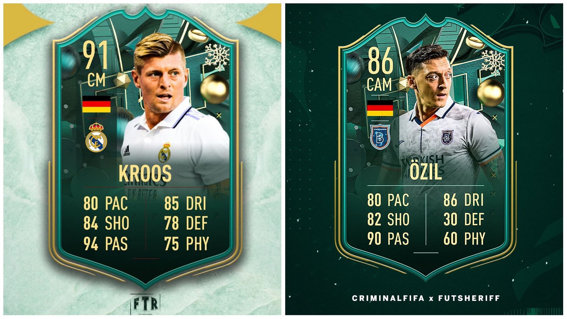 Kroos and Ozil are rumored to arrive as SBCs (Images via Twitter/FIFATradingRomania and Twitter/FUT Sheriff)