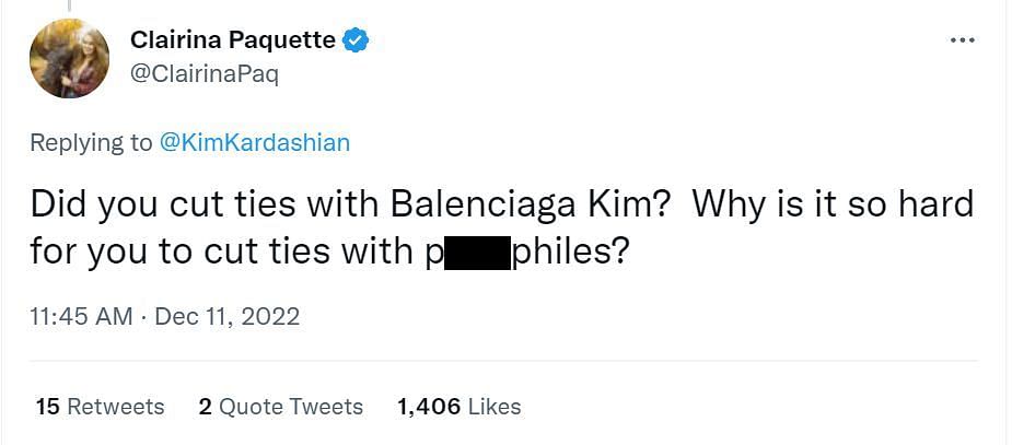 A comment criticizing Kim for her IRL interview (Image via Twitter /@ ClairinaPaq)