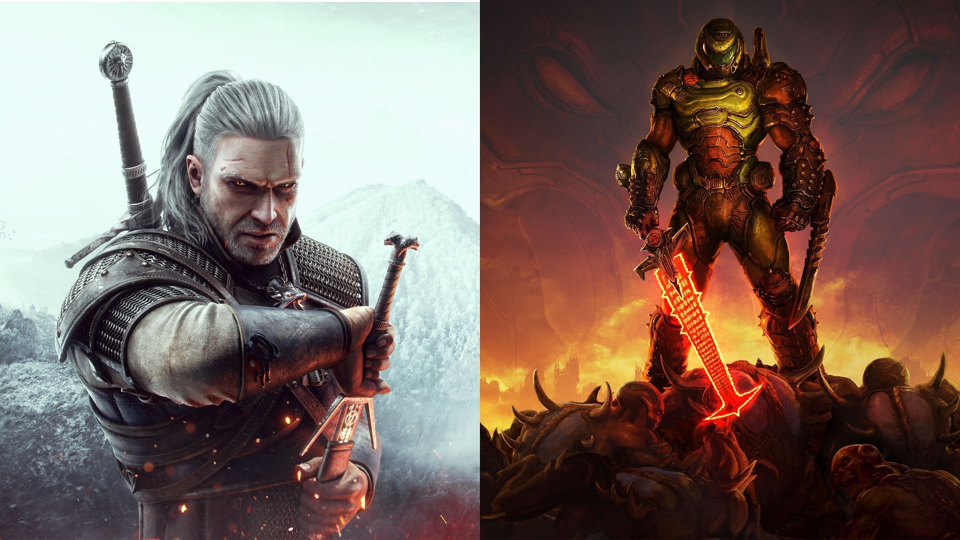 There are some amazing deals available for under $10 in the current Steam Winter Sale (Images via CD Projekt Red, Bethesda)