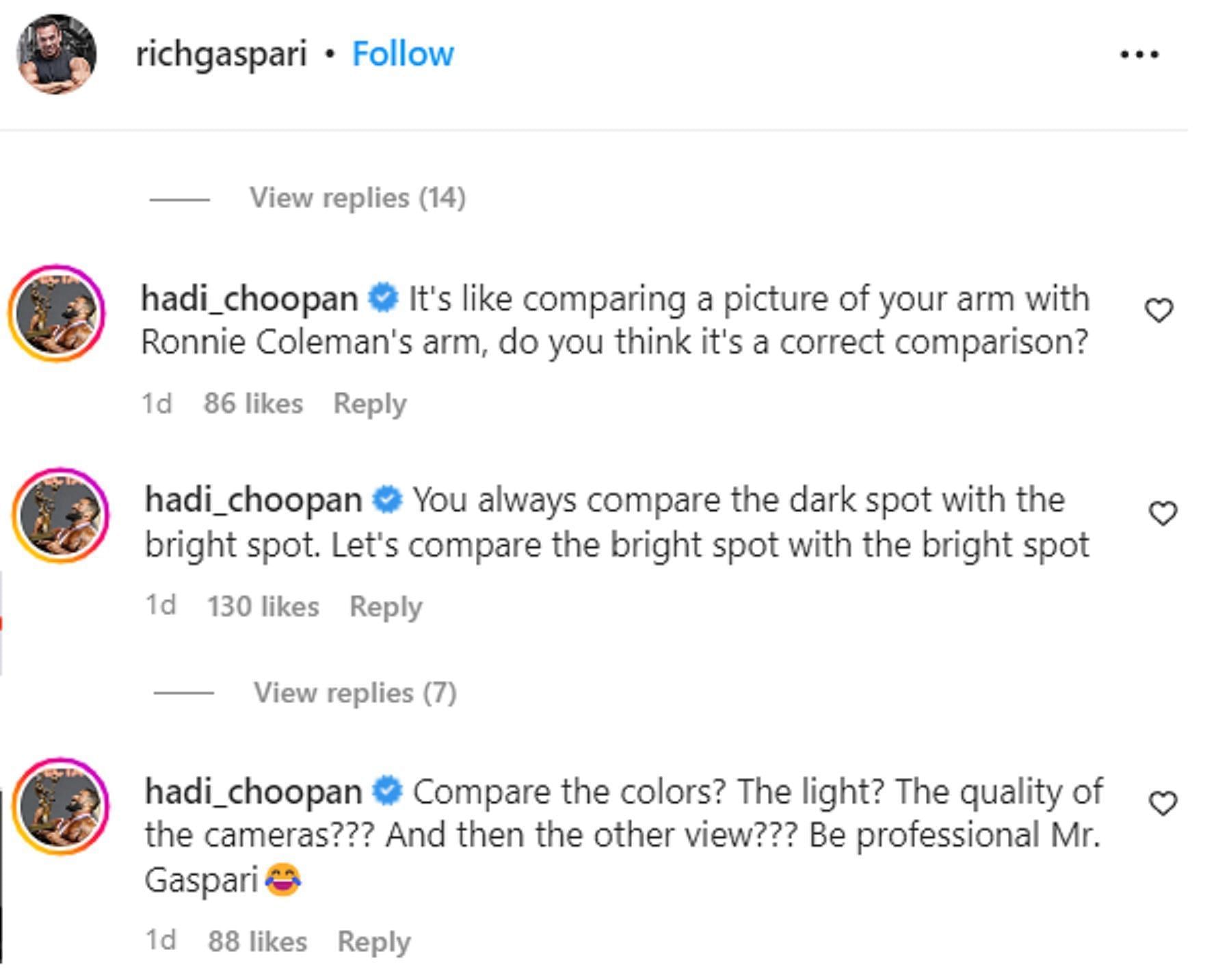 Hadi's responses to Gaspari (Image via Instagram)