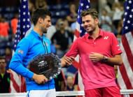 Novak Djokovic and Stan Wawrinka are all smiles during the US Open 2016 championship ceremony