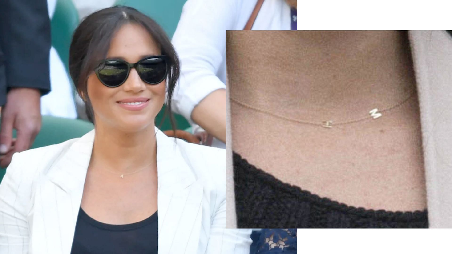 Meghan seen sporting H and A initial necklaces (image via Getty)
